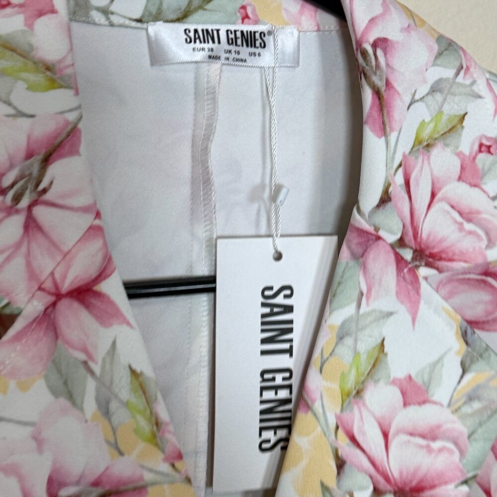 Saint Genies coat Floral trench coat jacket / blazer dress  Sz 6 WOMEN USA NEW - Picture 4 of 10